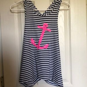 Girls striped tank with pink anchor detail